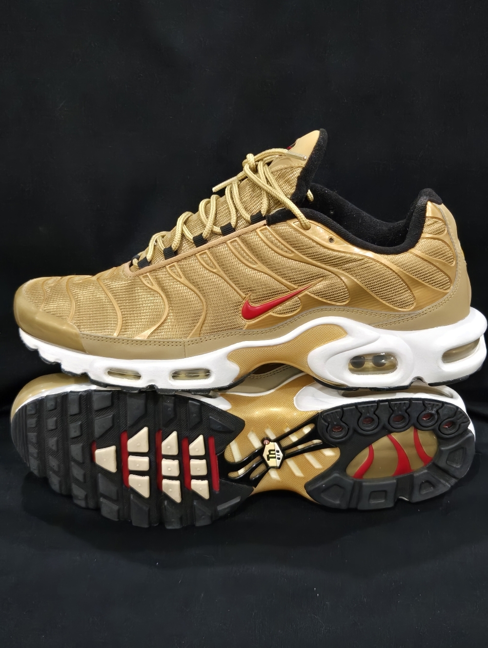 Nike Gold and Red Air Max Plus TN Inspired Sneakers